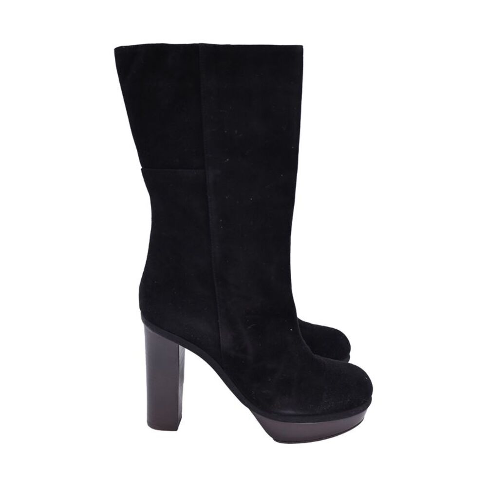 Marni Mid Calf Heeled Boots in Black Suede